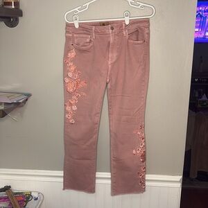 DRIFTWOOD Pink Straight Leg Jeans with Embroidery